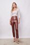 Women's Violet Light Lycra Leather High Waist Ankle-Length Trousers with German Pockets-Tan - 3