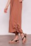 Inner Show-Through Viscose Poplin High Waist Wide Leg Drawstring Trousers -Cinnamon - 6
