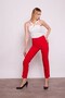 Women's High Waist Buttoned Pipe Leg Fabric Trousers with Stitched Waistband on the Front - Red - 4