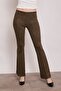 Suede Stretch Fabric Fabric High Waist Front Back Stitched Isanyol Leggings Trousers-Khaki - 4