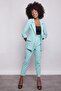 High Waist Belted Stylish Fabric Trousers with Pleats and Button Detail - Mint