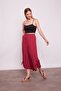 Inner Show-Through Viscose Poplin High Waist Wide Leg Drawstring Trousers - Cherry - 3