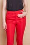 High Waist Pocketed Leg Slit Ankle Length Lightweight Stretch Fabric Fabric Stylish Office Trousers-Red - 3