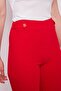 Women's High Waist Buttoned Pipe Leg Fabric Trousers with Stitched Waistband on the Front - Red - 6