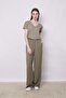 Linen High Waist Elastic Waist Wide Leg Pants with Side Pockets - Khaki - 3