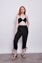 Comfortable Pants with Invisible Viscose Poplin, Elastic Waist, Pockets and Gathered Legs - Black - 3