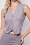 Women's Velvet Lycra Soft Textured V-Neck Vest with Adjustable D Buckle on the Back - Gray - 3