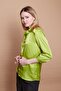 Satin Fabric Collared Capri Sleeve Stylish Office Shirt-Olive Green - 4