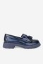 Women's Navy Blue Patent Leather Genuine Natural Leather Number 36-41 Tassel Loafer Shoes - 2