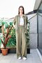 Women's Linen Off-Shoulder Collared Capri Sleeve Epaulet Shirt - Khaki