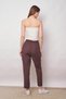 Linen High Waist Pleated Elastic Waist Belted Boyfriend Pants-Brown - 7