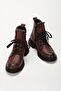 Genuine Leather Low Heel Fur Lined Burgundy Women's Boots - 4