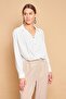Collared Front Pleated Long Sleeve Lycra-Free Stylish Fabric Shirt-Cream - 2