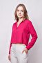 Women's Lycra-Free Stylish Fabric Collared Long Sleeve Short Shirt - Cherry - 5