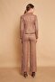 Palazzo High Waist Front Stitched Wide Leg Light Lycra Suede Trousers - Mink - 4