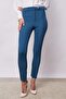 Thick Belted D Buckle Ankle Length Normal Waist Lycra Fabric Trousers - Petrol - 4