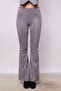 Women's Velvet Lycra Soft Textured High Waist Front and Back Seam Spanish Leg Pants-Grey - 3