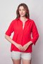 Women's Linen Off-Shoulder Collar Capri Sleeve Epaulet Shirt - Dark Coral - 5