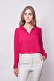 Women's Lycra-Free Stylish Fabric Collared Long Sleeve Short Shirt - Cherry - 6