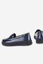 Women's Navy Blue Patent Leather Genuine Leather Flat Heel Loafer Shoes, Number 36-41 - 5