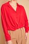 Collared Front Pleated Long Sleeve Lycra-Free Stylish Fabric Shirt-Red - 6