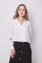 Women's Lycra-Free Stylish Fabric Collared Long Sleeve Short Shirt-Cream - 6