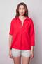 Women's Linen Off-Shoulder Collar Capri Sleeve Epaulet Shirt - Dark Coral - 4