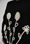 Motifed Oversize Black Knitwear Sweater - 5