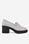 Women's Gray Genuine Leather 36-41 Number Thick Heel Loafer Shoes