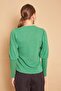 V-Neck Sleeve Gathered Long Sleeve Light Flexible Knitwear Blouse-Emerald - 3
