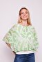Patterned Chiffon Detailed Boat Neck Bat Sleeve Blouse - Green Floral