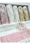 Laced Pearl Embroidered Boxed 6 Pieces 50X90 Hand and Face Towel Set - 2
