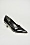 T820055208 Black Patent Leather Low Thin Heeled Women's Shoes - 5