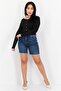 Women Regular Fit Washed Denim Shorts, Blue - 4