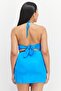 Women Halter Neck Tie Back Plain Mini Dress, Turquoise - 2