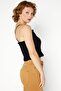 Women Halter Neck Sleeveless Shirred Crop Top, Black - 3