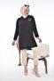 Women's Plus Leaf Printed Large Size Hijab Shirt Black - 5