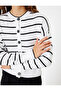 Long Sleeve Cotton Blended Crew Neck Buttoned Striped Cardigan - 5
