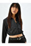 Crop Shirt Long Sleeve Polka Dot Buttoned Classic Collar Slim Fit Elastic Waist