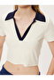 Crop T-Shirt Polo Neck Buttoned Short Sleeve Bias Slim Fit - 5
