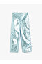 Shiny Foil Parachute Pants with Pocket Detail and Buttons