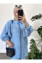 طقم من القطن والكتان مطرز باللون الأزرق الفاتح - 3