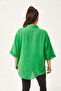 Women's Large Size Asymmetrical Design Loose Green Linen Shirt - 7