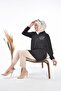 Women's Plus Leaf Printed Large Size Hijab Shirt Black - 8