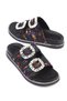 Vivian Women's Slipper Double Straps Buckled Stones Black/Colorful Straw