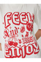 Oversize T-Shirt Slogan Printed Crew Neck Short Sleeve Cotton - 5
