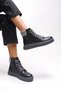 Women's Black Colored Sole Lace up Zipper Boots - 5