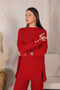 Red Sleeve Buttoned Knitwear Suit 32-7006 - 4