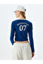 Crop T-Shirt Long Sleeve College Printed Crew Neck Bias Slim Fit - 4