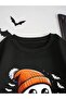 Halloween Ghost Front Printed Black Oversize Hooded Sweatshirt - 3
